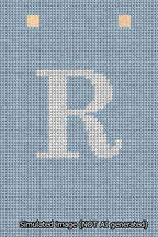 A simulated image of the stitched needlepoint design: Banner 13m Squared R White on Light Blue. Not A.I. generated.