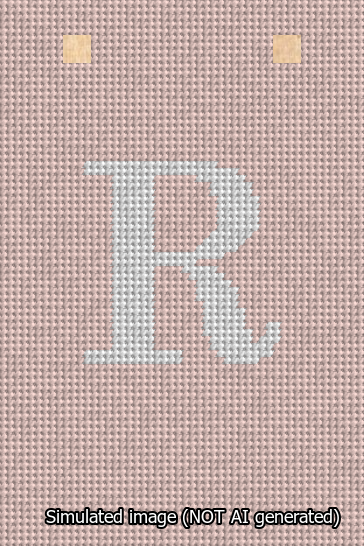 A simulated image of the stitched needlepoint design: Banner 13m Squared R White on Pink. Not A.I. generated.