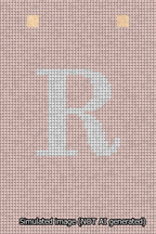 A simulated image of the stitched needlepoint design: Banner 13m Squared R White on Pink. Not A.I. generated.