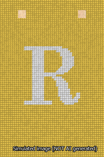 A simulated image of the stitched needlepoint design: Banner 13m Squared R White on Yellow. Not A.I. generated.