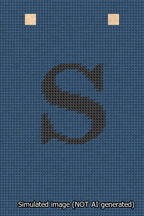 A simulated image of the stitched needlepoint design: Banner 13m Squared S Black on Blue. Not A.I. generated.