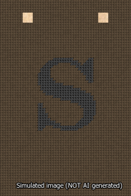 A simulated image of the stitched needlepoint design: Banner 13m Squared S Black on Brown. Not A.I. generated.