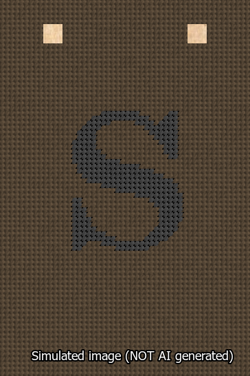 A simulated image of the stitched needlepoint design: Banner 13m Squared S Black on Brown. Not A.I. generated.
