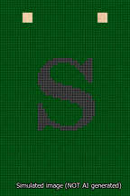 A simulated image of the stitched needlepoint design: Banner 13m Squared S Black on Green. Not A.I. generated.