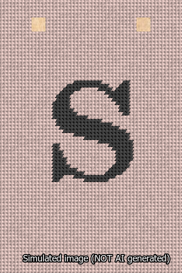 A simulated image of the stitched needlepoint design: Banner 13m Squared S Black on Pink. Not A.I. generated.