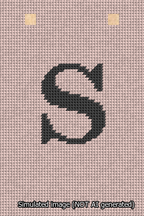 A simulated image of the stitched needlepoint design: Banner 13m Squared S Black on Pink. Not A.I. generated.