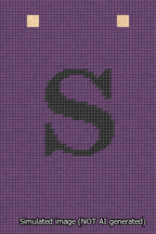 A simulated image of the stitched needlepoint design: Banner 13m Squared S Black on Purple. Not A.I. generated.