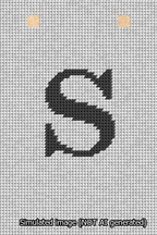A simulated image of the stitched needlepoint design: Banner 13m Squared S Black on White. Not A.I. generated.
