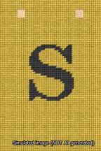 A simulated image of the stitched needlepoint design: Banner 13m Squared S Black on Yellow. Not A.I. generated.