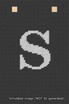 A simulated image of the stitched needlepoint design: Banner 13m Squared S White on Black. Not A.I. generated.