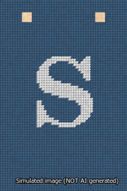 A simulated image of the stitched needlepoint design: Banner 13m Squared S White on Blue. Not A.I. generated.