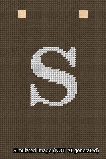 A simulated image of the stitched needlepoint design: Banner 13m Squared S White on Brown. Not A.I. generated.
