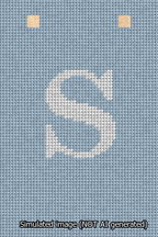 A simulated image of the stitched needlepoint design: Banner 13m Squared S White on Light Blue. Not A.I. generated.