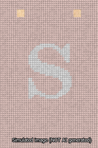 A simulated image of the stitched needlepoint design: Banner 13m Squared S White on Pink. Not A.I. generated.
