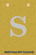 A simulated image of the stitched needlepoint design: Banner 13m Squared S White on Yellow. Not A.I. generated.