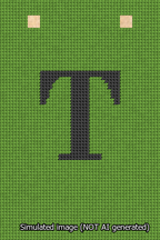 A simulated image of the stitched needlepoint design: Banner 13m Squared T Black on Light Green. Not A.I. generated.