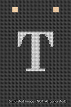 A simulated image of the stitched needlepoint design: Banner 13m Squared T White on Black. Not A.I. generated.