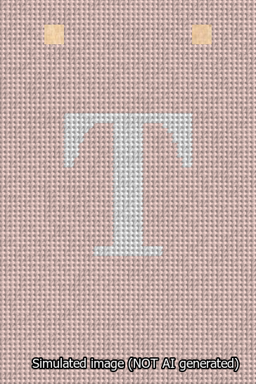A simulated image of the stitched needlepoint design: Banner 13m Squared T White on Pink. Not A.I. generated.