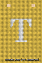 A simulated image of the stitched needlepoint design: Banner 13m Squared T White on Yellow. Not A.I. generated.