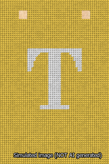 A simulated image of the stitched needlepoint design: Banner 13m Squared T White on Yellow. Not A.I. generated.