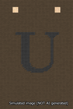 A simulated image of the stitched needlepoint design: Banner 13m Squared U Black on Brown. Not A.I. generated.