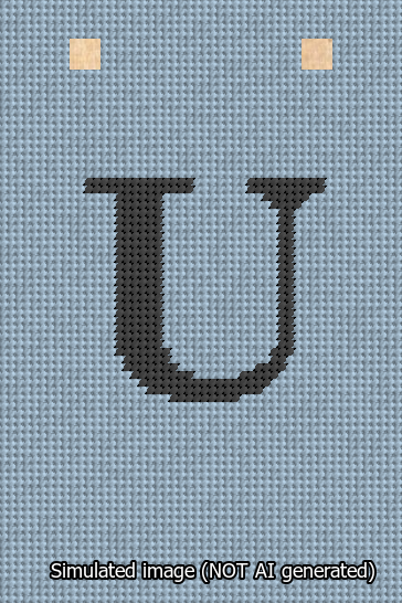 A simulated image of the stitched needlepoint design: Banner 13m Squared U Black on Light Blue. Not A.I. generated.