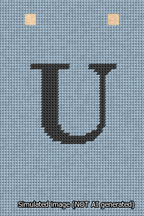 A simulated image of the stitched needlepoint design: Banner 13m Squared U Black on Light Blue. Not A.I. generated.
