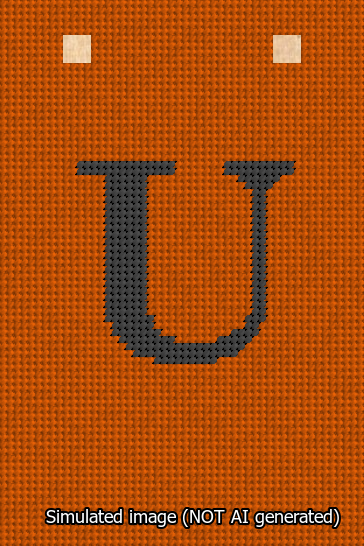 A simulated image of the stitched needlepoint design: Banner 13m Squared U Black on Orange. Not A.I. generated.
