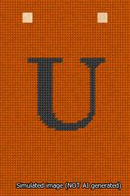 A simulated image of the stitched needlepoint design: Banner 13m Squared U Black on Orange. Not A.I. generated.