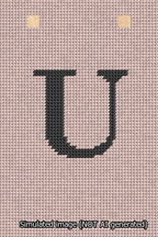 A simulated image of the stitched needlepoint design: Banner 13m Squared U Black on Pink. Not A.I. generated.
