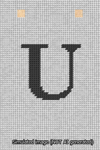 A simulated image of the stitched needlepoint design: Banner 13m Squared U Black on White. Not A.I. generated.