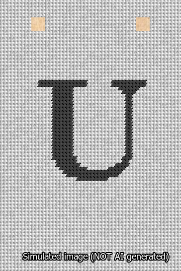 A simulated image of the stitched needlepoint design: Banner 13m Squared U Black on White. Not A.I. generated.