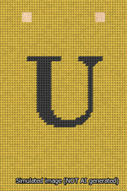 A simulated image of the stitched needlepoint design: Banner 13m Squared U Black on Yellow. Not A.I. generated.