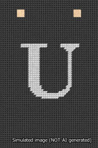 A simulated image of the stitched needlepoint design: Banner 13m Squared U White on Black. Not A.I. generated.