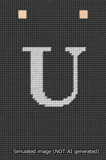 A simulated image of the stitched needlepoint design: Banner 13m Squared U White on Black. Not A.I. generated.