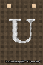 A simulated image of the stitched needlepoint design: Banner 13m Squared U White on Brown. Not A.I. generated.