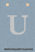 A simulated image of the stitched needlepoint design: Banner 13m Squared U White on Light Blue. Not A.I. generated.