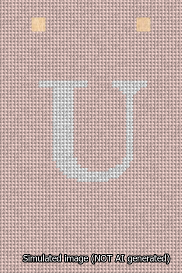 A simulated image of the stitched needlepoint design: Banner 13m Squared U White on Pink. Not A.I. generated.