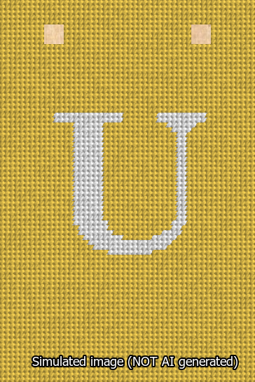 A simulated image of the stitched needlepoint design: Banner 13m Squared U White on Yellow. Not A.I. generated.