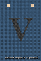 A simulated image of the stitched needlepoint design: Banner 13m Squared V Black on Blue. Not A.I. generated.
