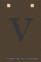 A simulated image of the stitched needlepoint design: Banner 13m Squared V Black on Brown. Not A.I. generated.