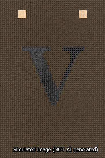 A simulated image of the stitched needlepoint design: Banner 13m Squared V Black on Brown. Not A.I. generated.