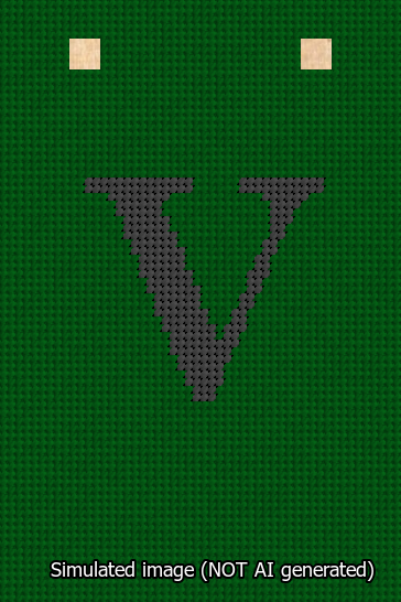 A simulated image of the stitched needlepoint design: Banner 13m Squared V Black on Green. Not A.I. generated.