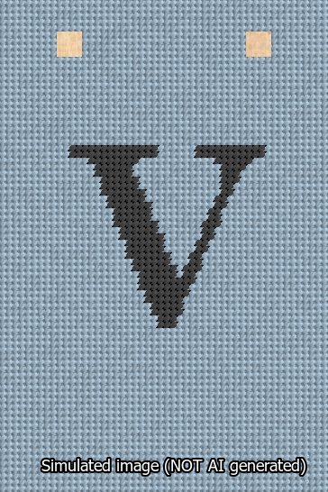 A simulated image of the stitched needlepoint design: Banner 13m Squared V Black on Light Blue. Not A.I. generated.