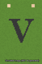 A simulated image of the stitched needlepoint design: Banner 13m Squared V Black on Light Green. Not A.I. generated.