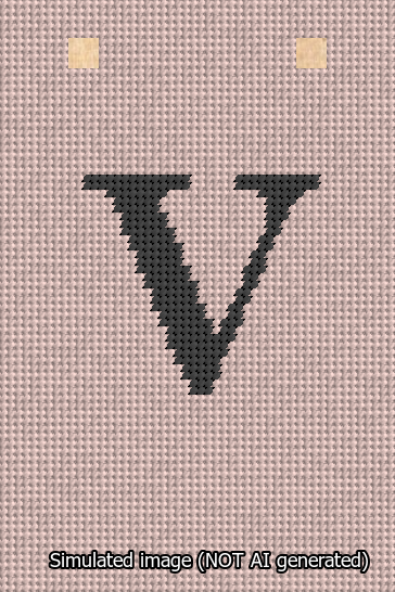 A simulated image of the stitched needlepoint design: Banner 13m Squared V Black on Pink. Not A.I. generated.