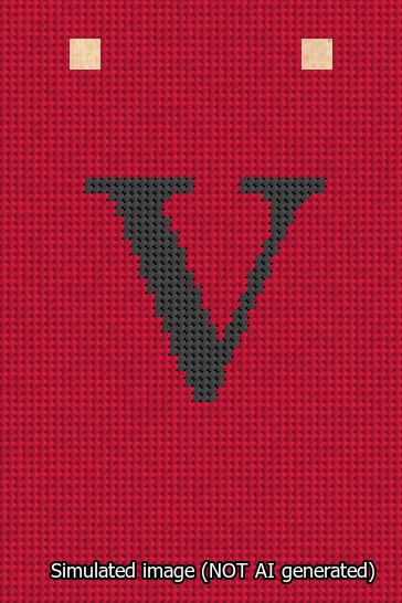 A simulated image of the stitched needlepoint design: Banner 13m Squared V Black on Red. Not A.I. generated.