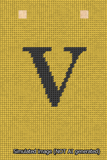 A simulated image of the stitched needlepoint design: Banner 13m Squared V Black on Yellow. Not A.I. generated.