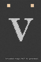 A simulated image of the stitched needlepoint design: Banner 13m Squared V White on Black. Not A.I. generated.