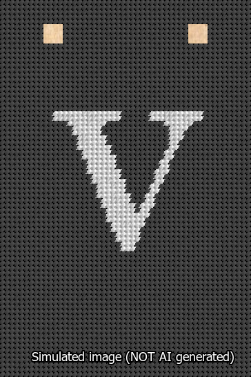 A simulated image of the stitched needlepoint design: Banner 13m Squared V White on Black. Not A.I. generated.